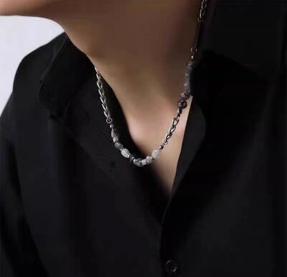Marble Stone Curb Chain Necklace