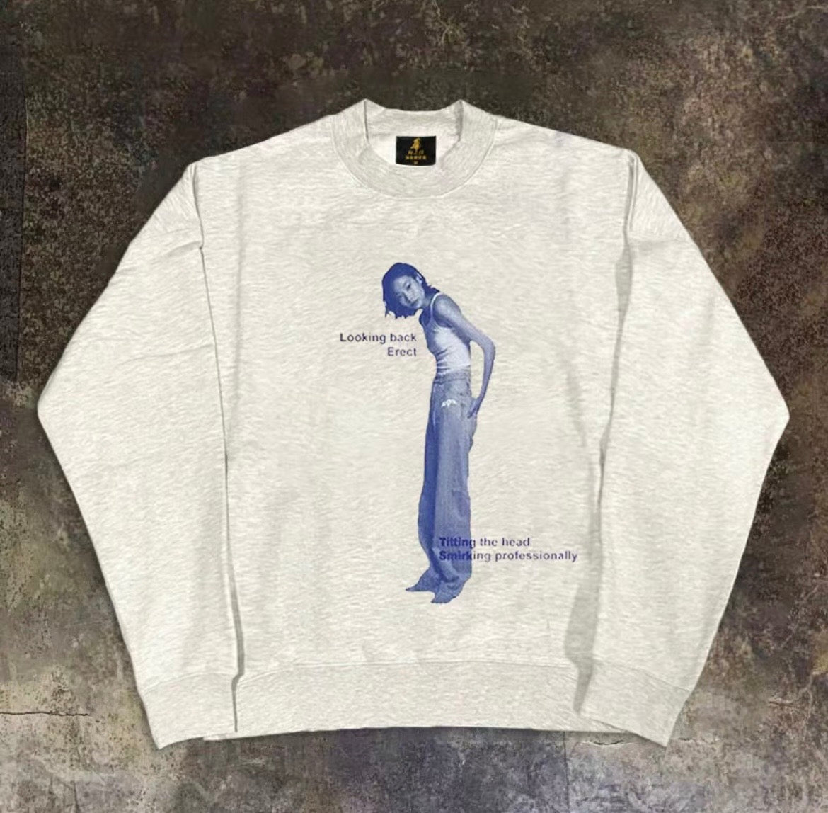 Blue Photo Graphic Sweatshirt