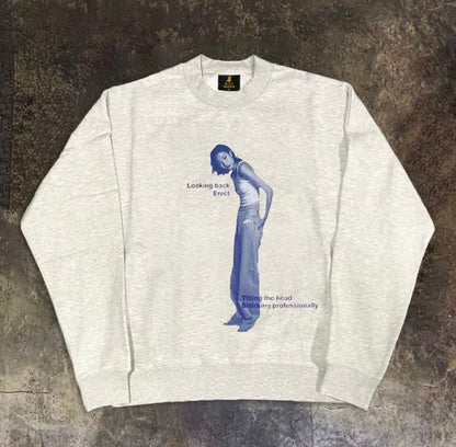 Blue Photo Graphic Sweatshirt
