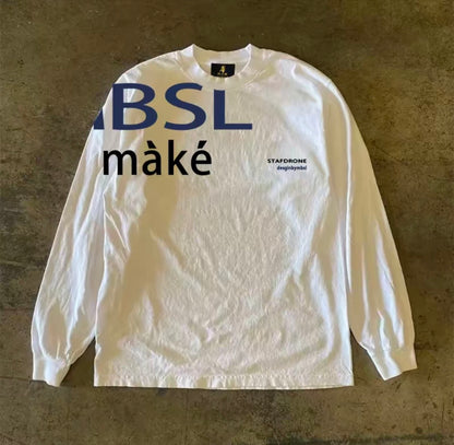Asymmetric Graphic Lettered Long Sleeve T-Shirt