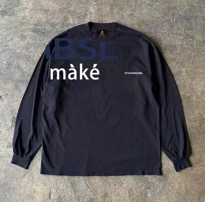 Asymmetric Graphic Lettered Long Sleeve T-Shirt