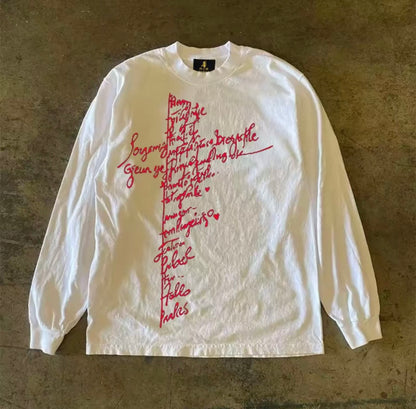 Cross Lettering Print Long Sleeve T-Shirt