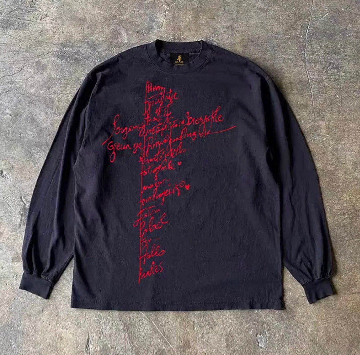 Cross Lettering Print Long Sleeve T-Shirt