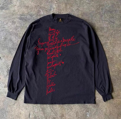 Cross Lettering Print Long Sleeve T-Shirt
