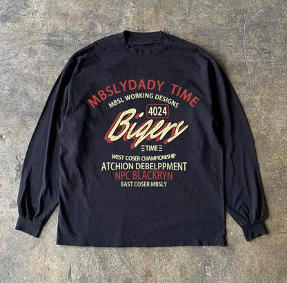 Vintage College Logo Print Long Sleeve T-Shirt