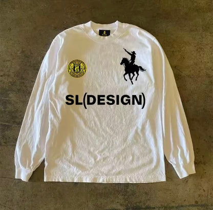 Horse Graphic Back Number Long Sleeve T-Shirt