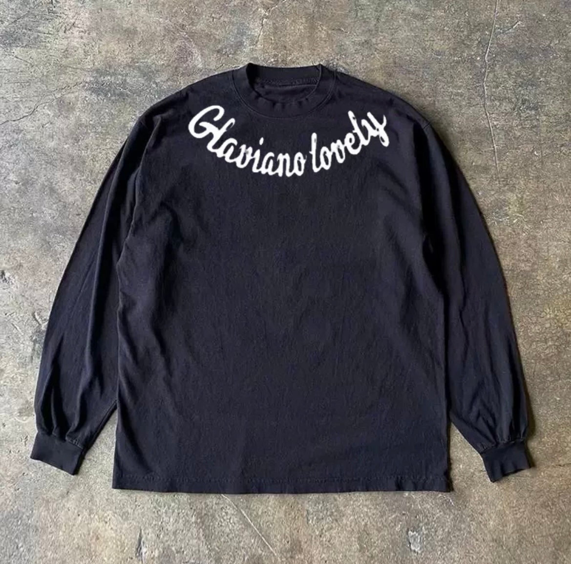 Neck Logo Arch Font Loose Long Sleeve T-Shirt