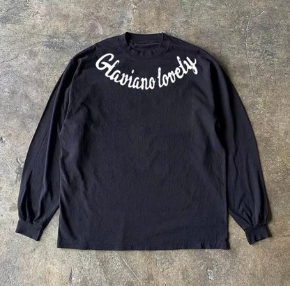 Neck Logo Arch Font Loose Long Sleeve T-Shirt
