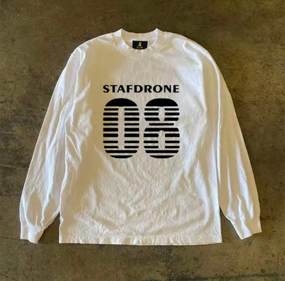 Border Number Logo Loose Long Sleeve T-Shirt