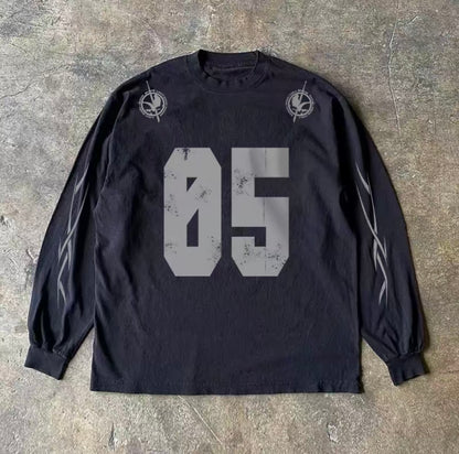 Numbering Cyber Print Long Sleeve T-Shirt