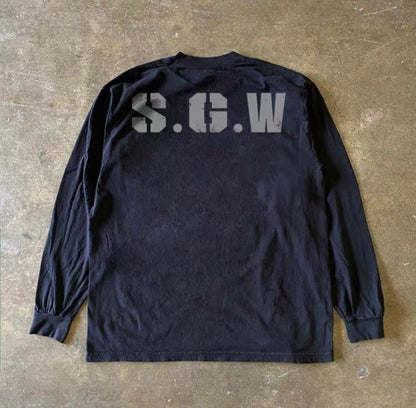 Numbering Cyber Print Long Sleeve T-Shirt