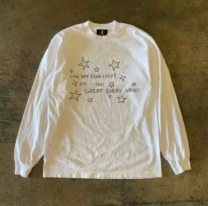 Y2K Star Illustration Loose Long Sleeve T-Shirt