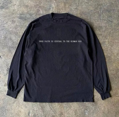 Vintage Lettering Silhouette Long Sleeve T-Shirt
