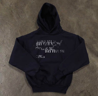 Distortion Text Graphic Pullover Hoodie