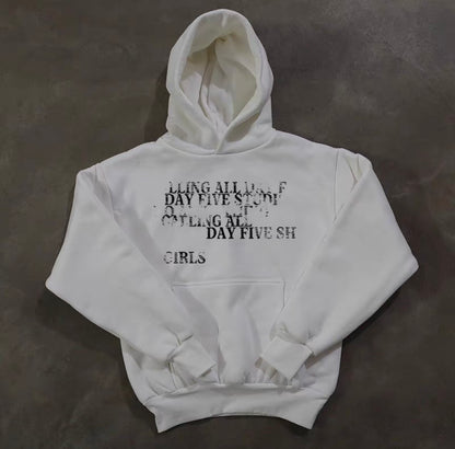 Distortion Text Graphic Pullover Hoodie