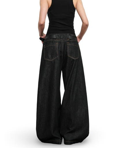 Dark Wash Barrel Wide Denim Pants