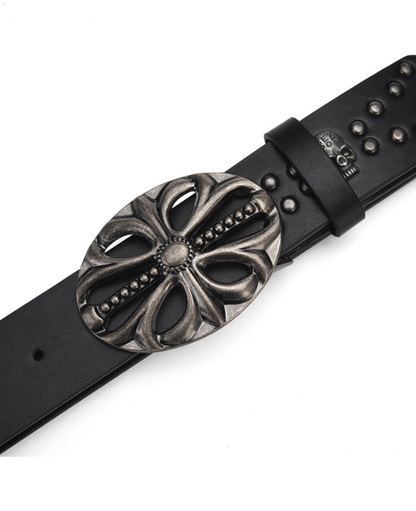 Cross  Buckle Studded Leather Belt