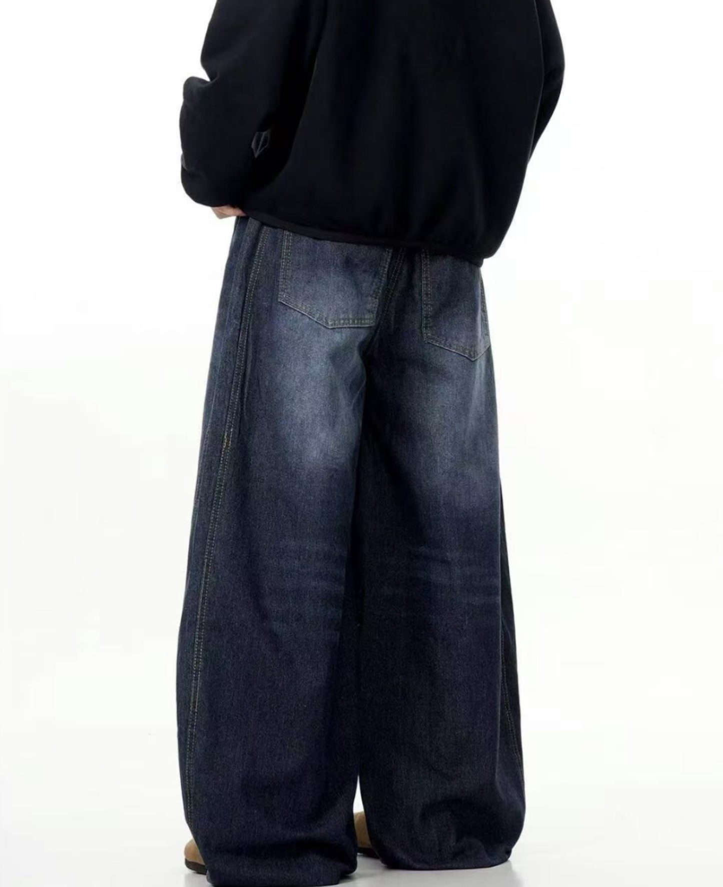 Indigo Washed Curved Wide Denim Pants