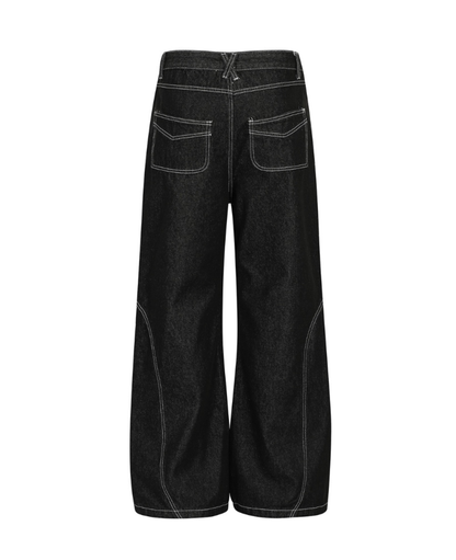 Dark Wash Curved Wide Denim Pants