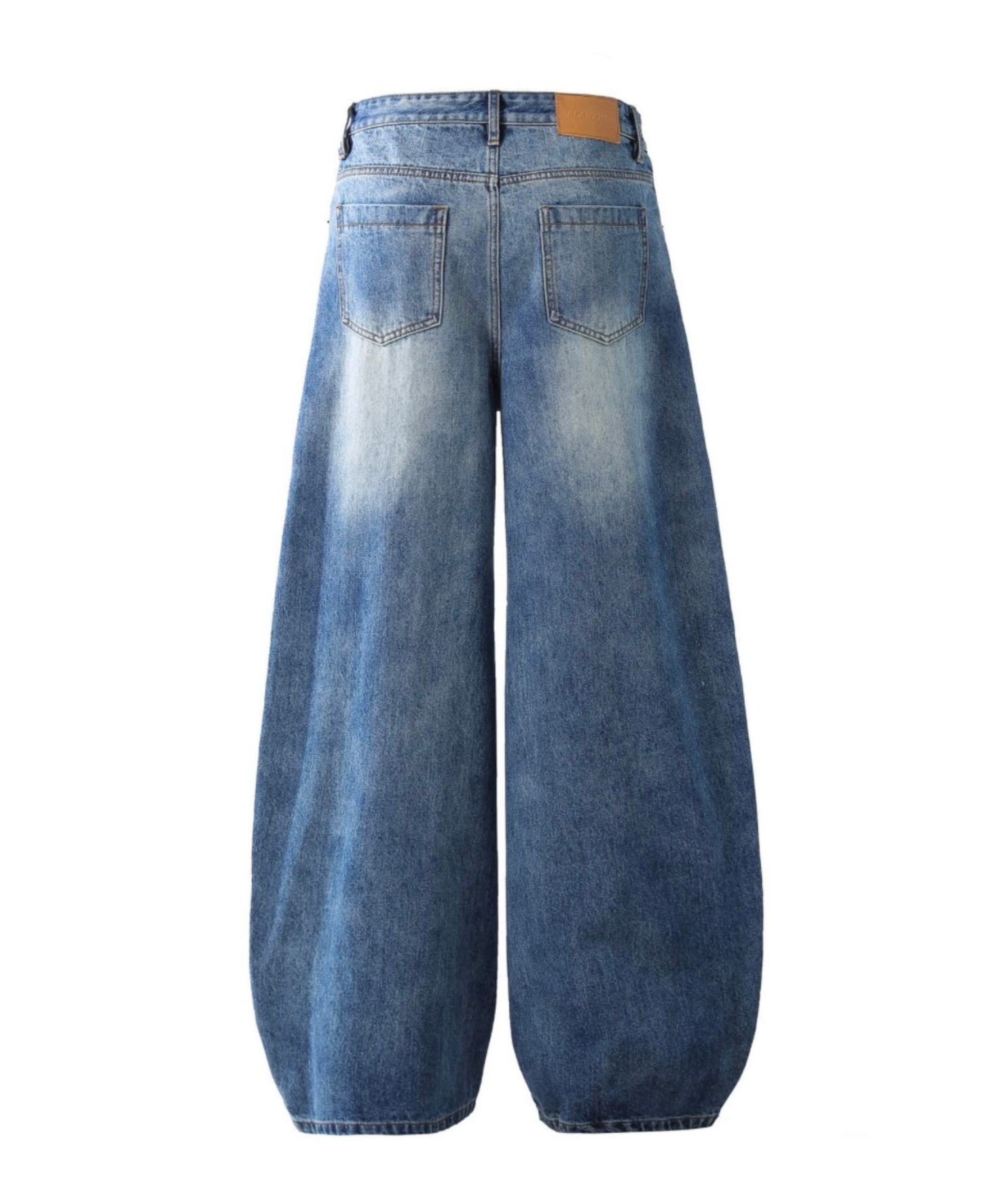 Vintage Wash Barrel Wide Denim Pants