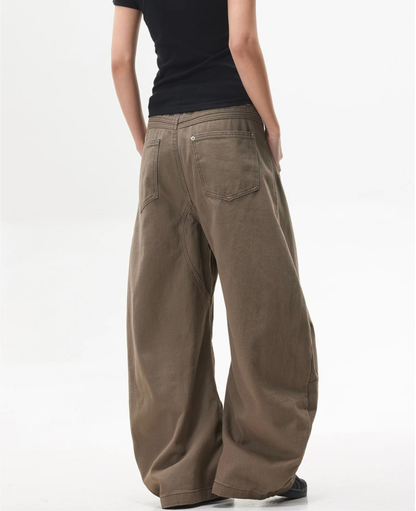 Volume Panel Curved Barrel Wide Denim Pants