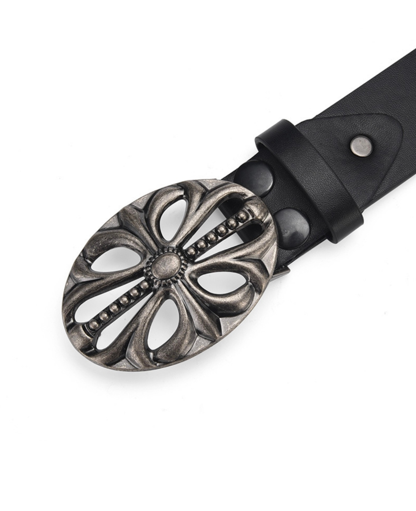 Cross  Buckle Studded Leather Belt