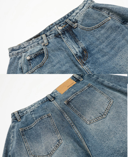 Vintage Wash Wide Denim Bermuda Shorts