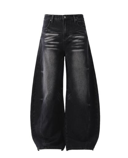 Vintage Wash Barrel Wide Denim Pants