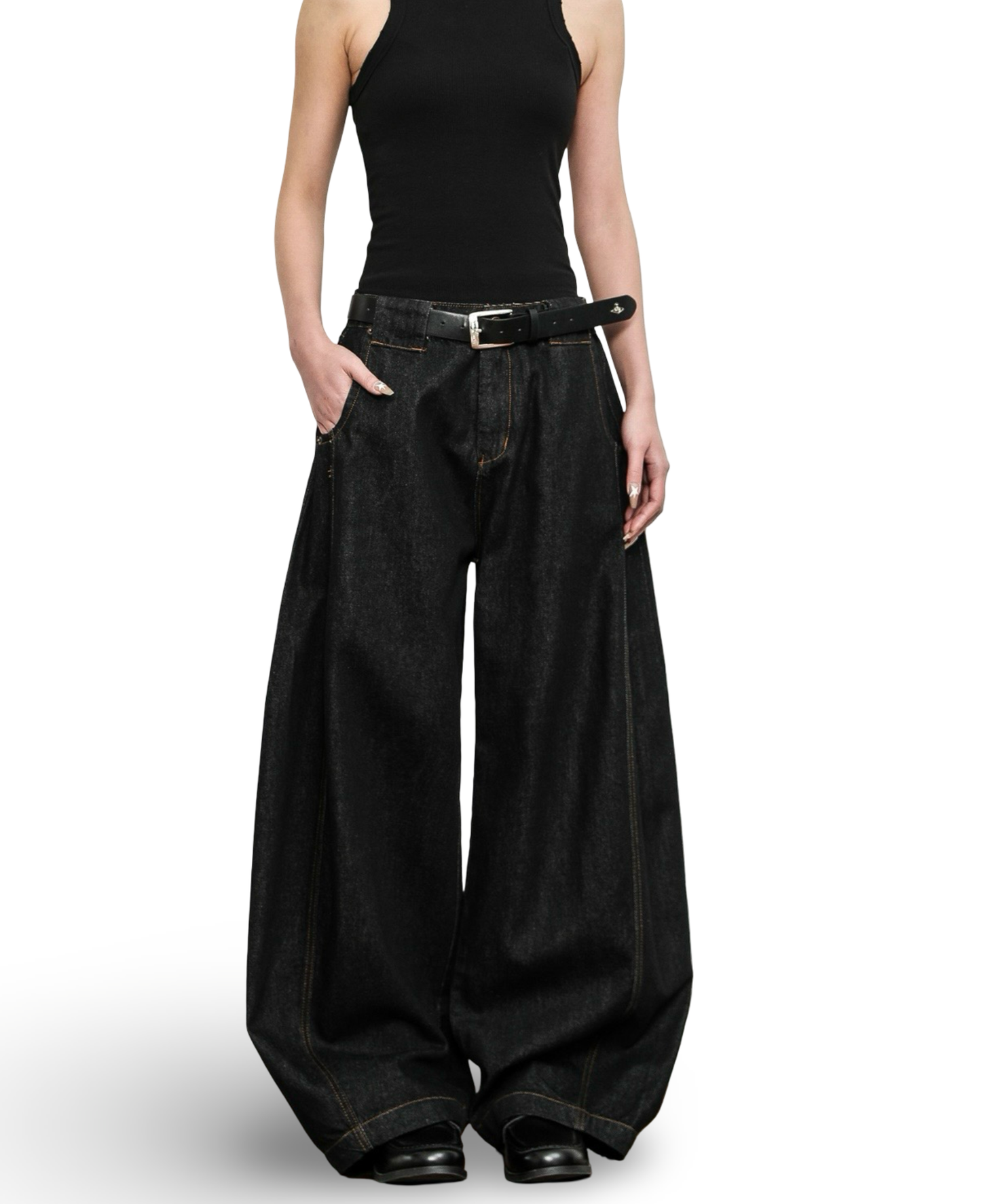 Dark Wash Barrel Wide Denim Pants