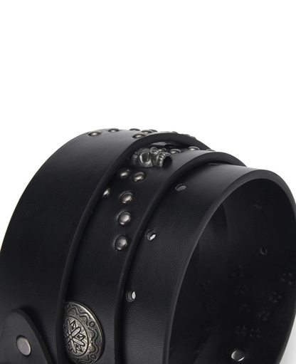 Cross  Buckle Studded Leather Belt