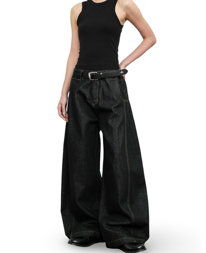 Dark Wash Barrel Wide Denim Pants