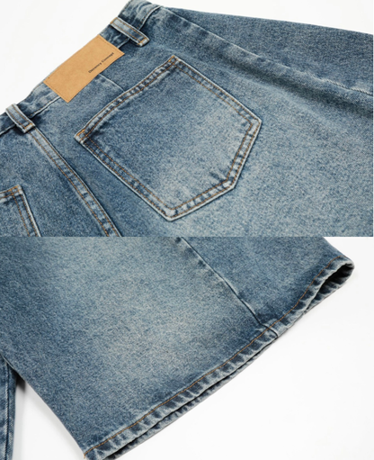 Vintage Wash Wide Denim Bermuda Shorts