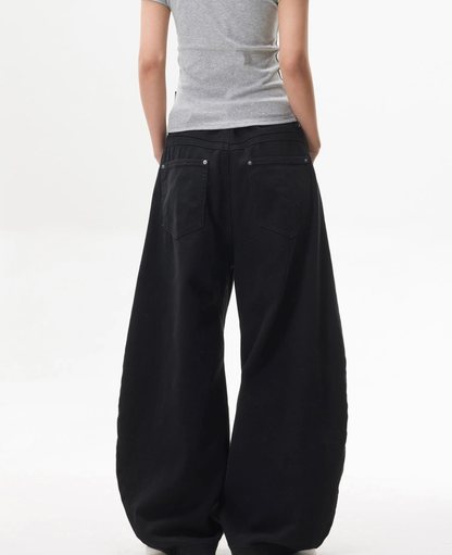 Volume Panel Curved Barrel Wide Denim Pants