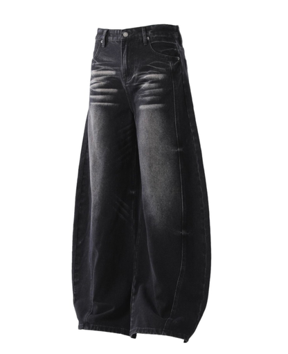 Vintage Wash Barrel Wide Denim Pants