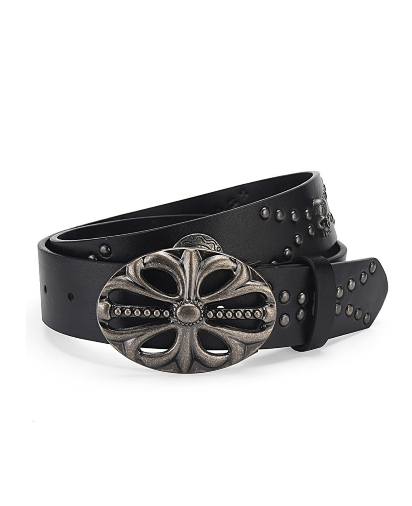 Cross  Buckle Studded Leather Belt