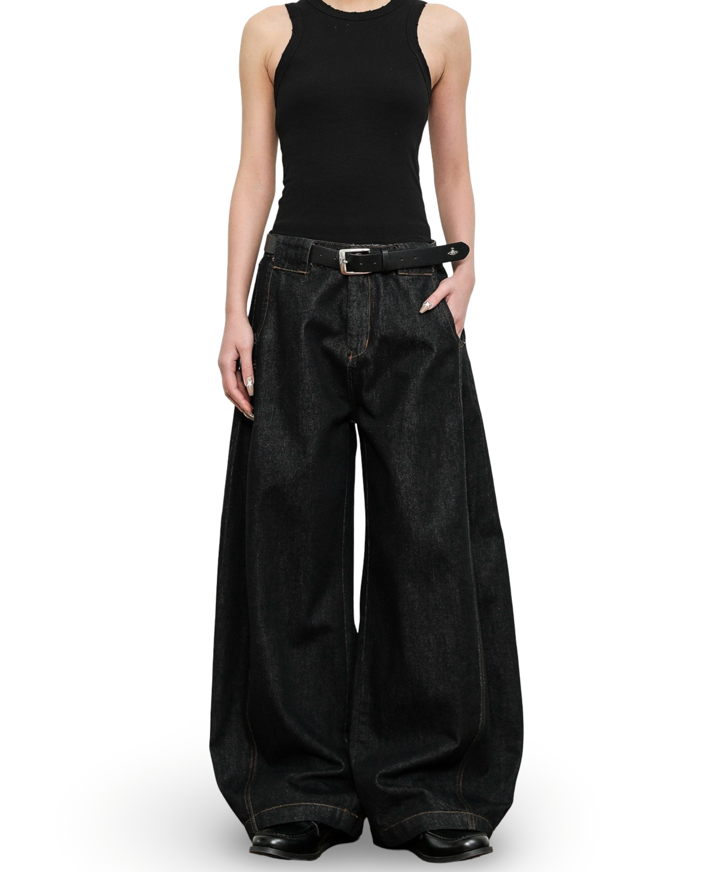 Dark Wash Barrel Wide Denim Pants