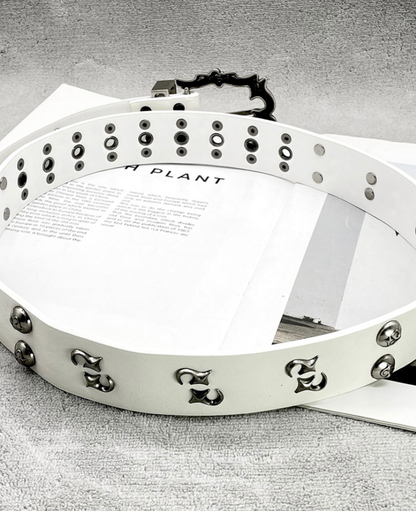 Gothic White Studded Leather Belt