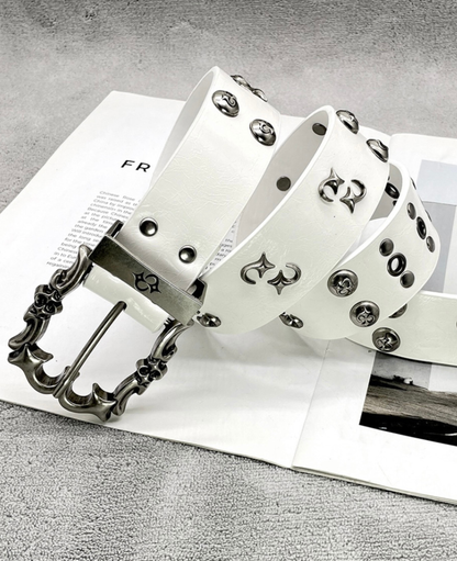 Gothic White Studded Leather Belt