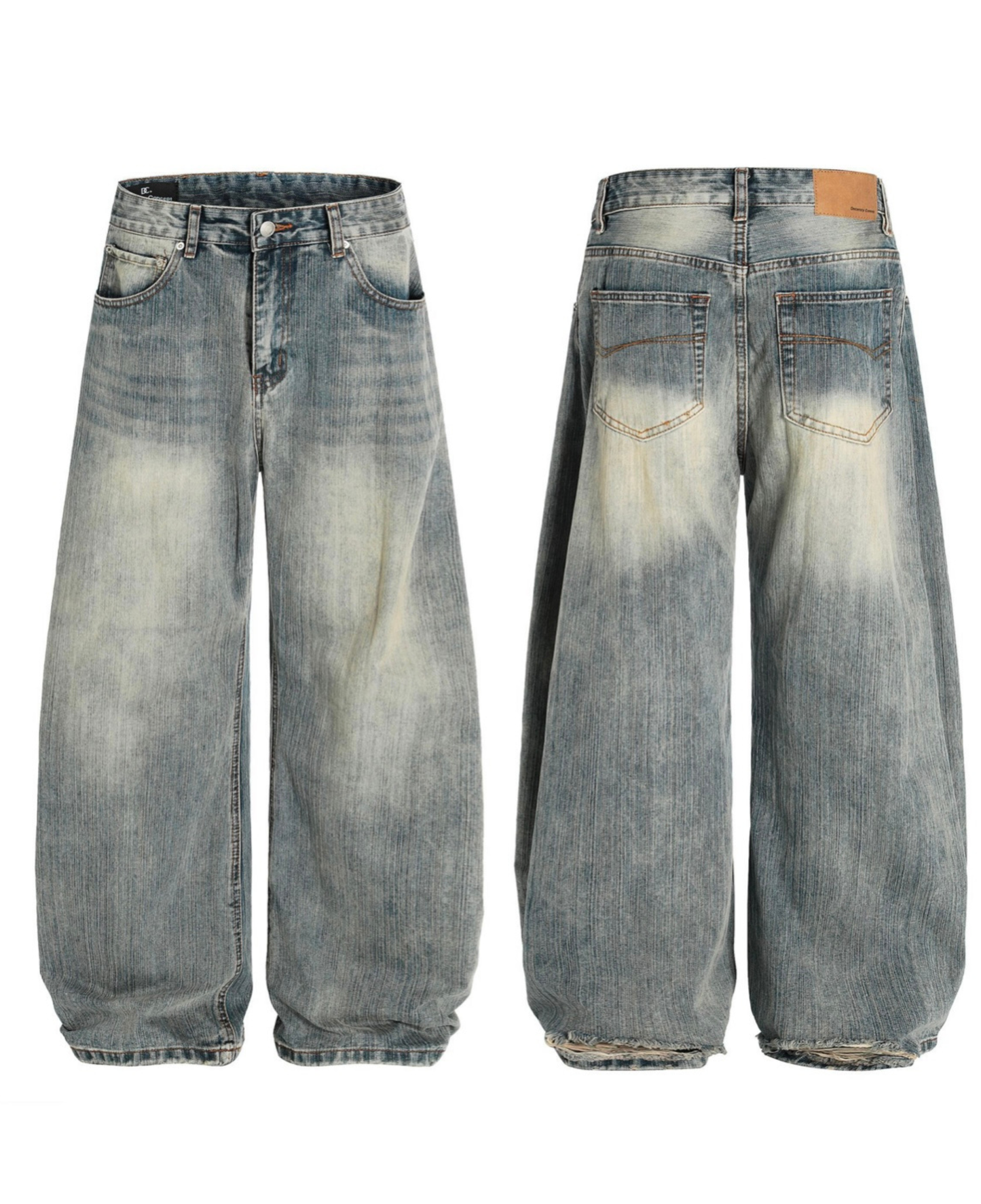 Vintage Wash Barrel Wide Denim Pants