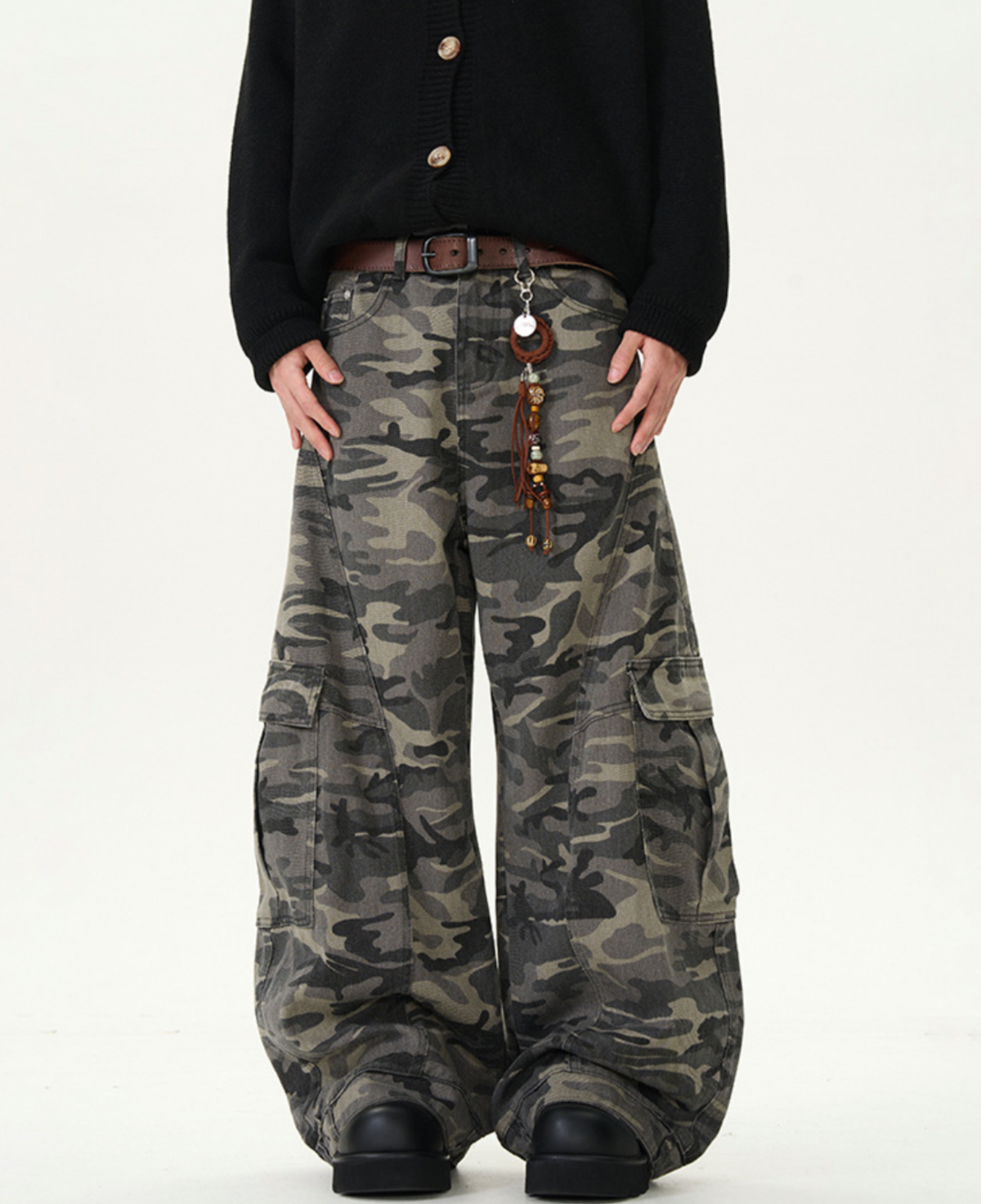 Camo Curved Wide Cargo Pants