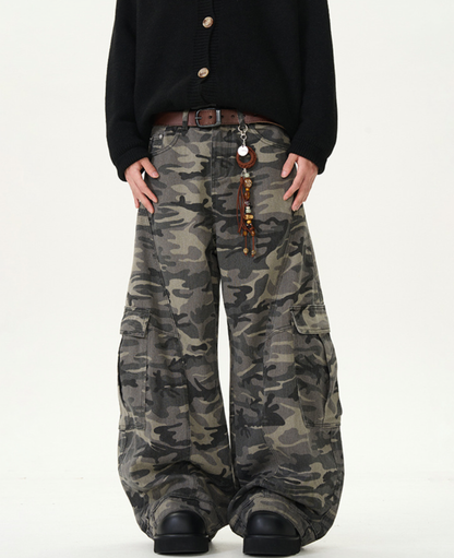 Camo Curved Wide Cargo Pants