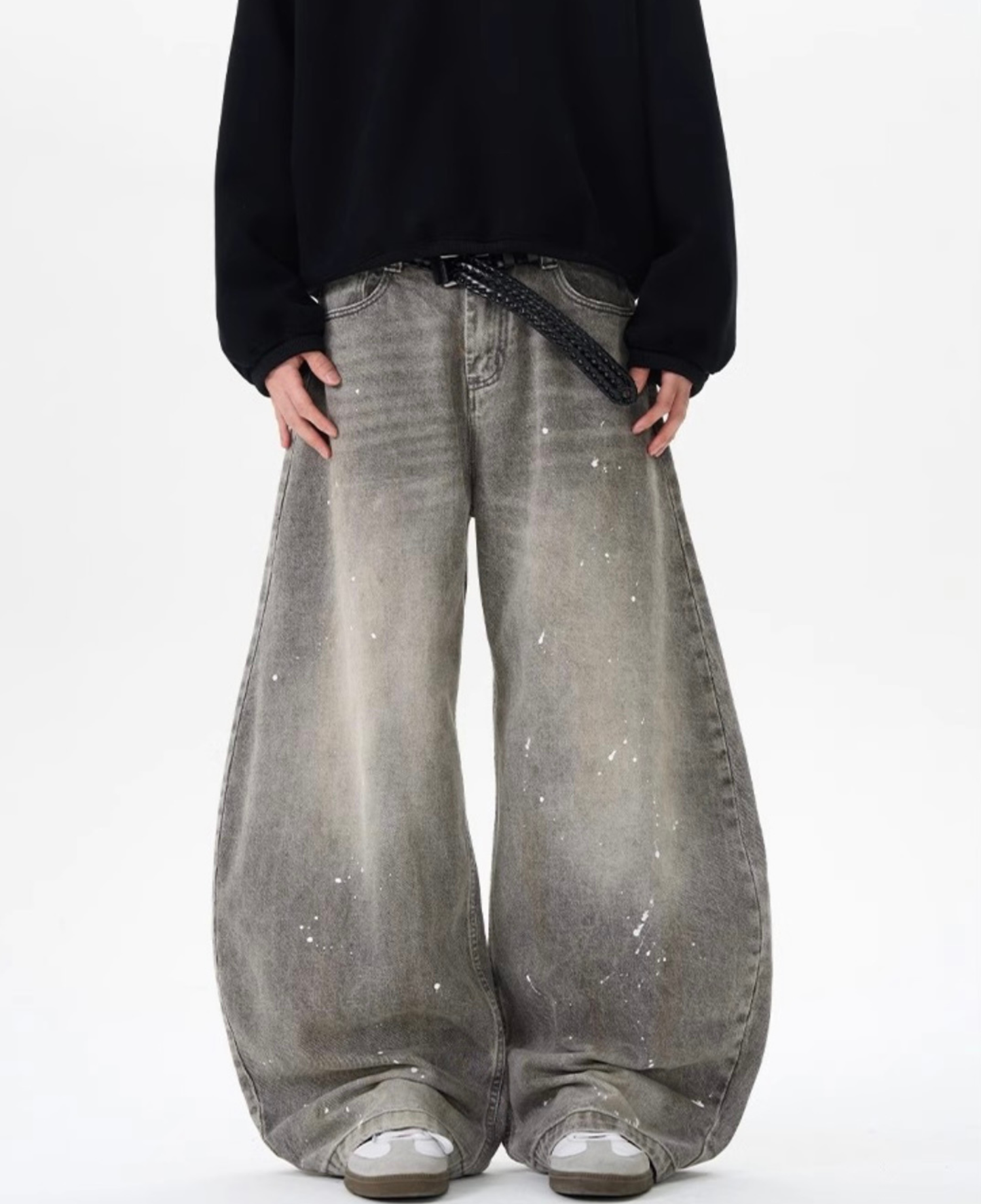 Vintage  Splatter Barrel Wide Denim Pants