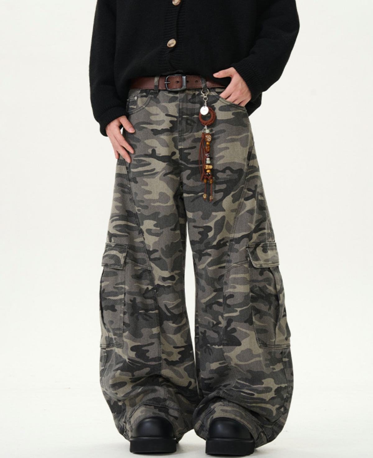 Camo Curved Wide Cargo Pants