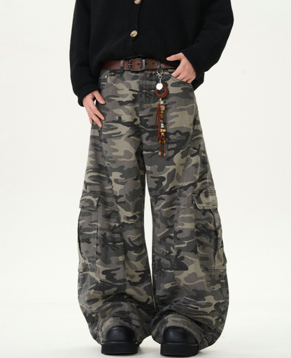 Camo Curved Wide Cargo Pants