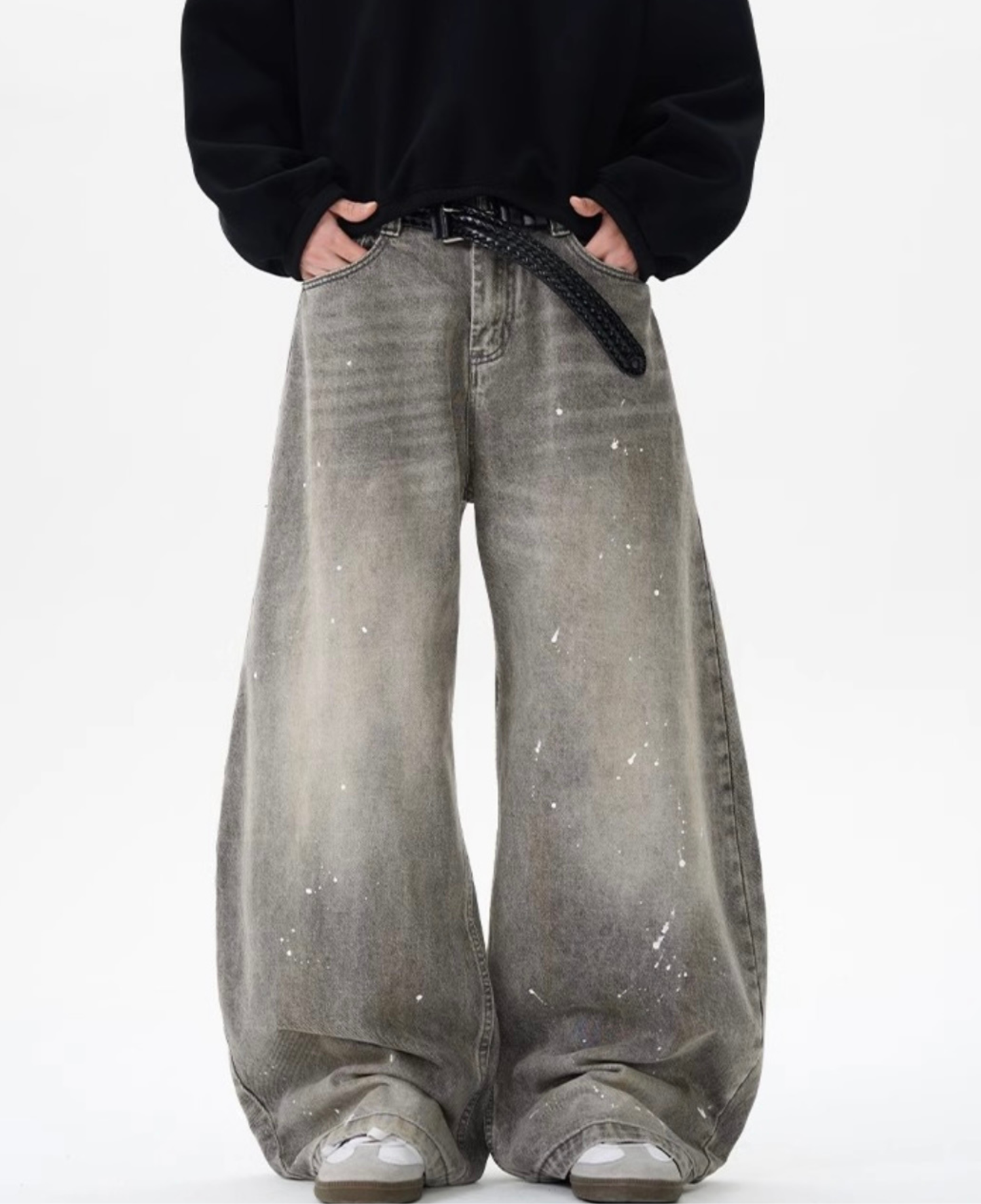 Vintage  Splatter Barrel Wide Denim Pants