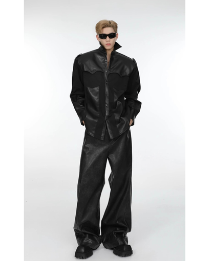Grunge Leather Loose Straight Pants