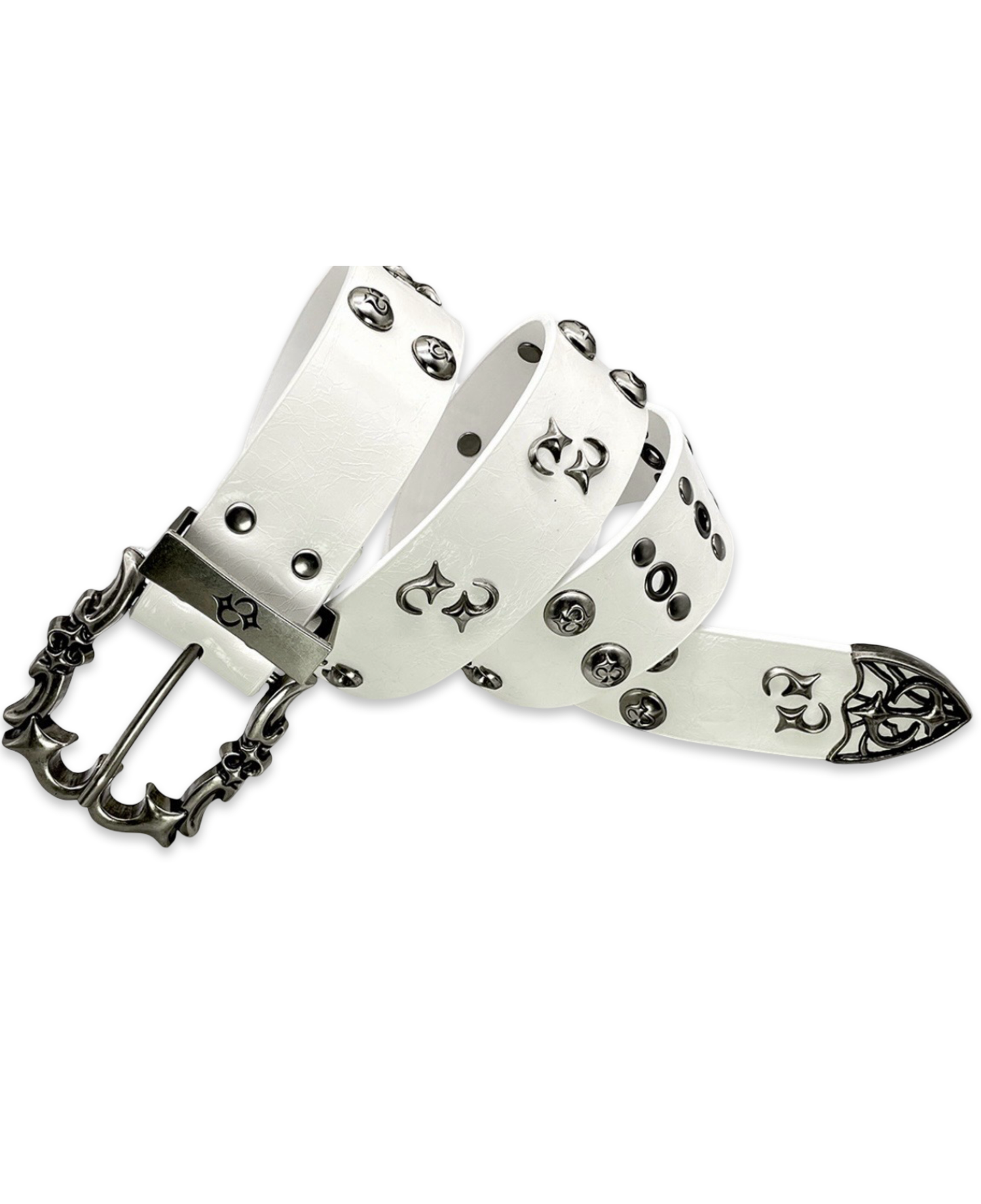 Gothic White Studded Leather Belt
