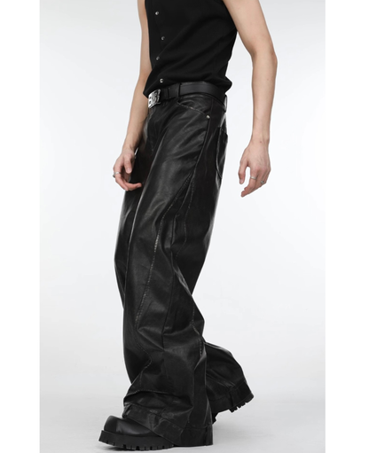 Grunge Leather Loose Straight Pants