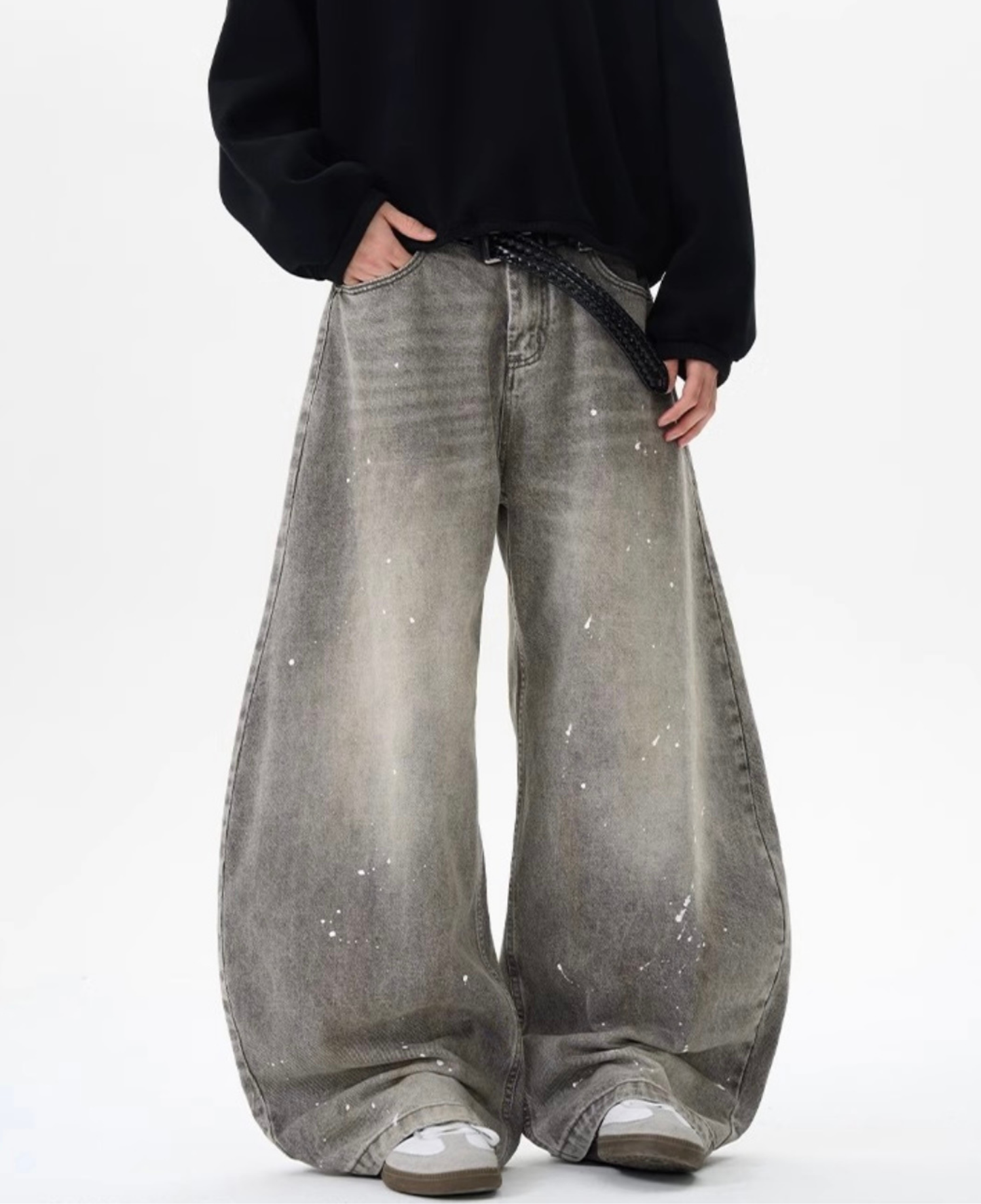 Vintage  Splatter Barrel Wide Denim Pants