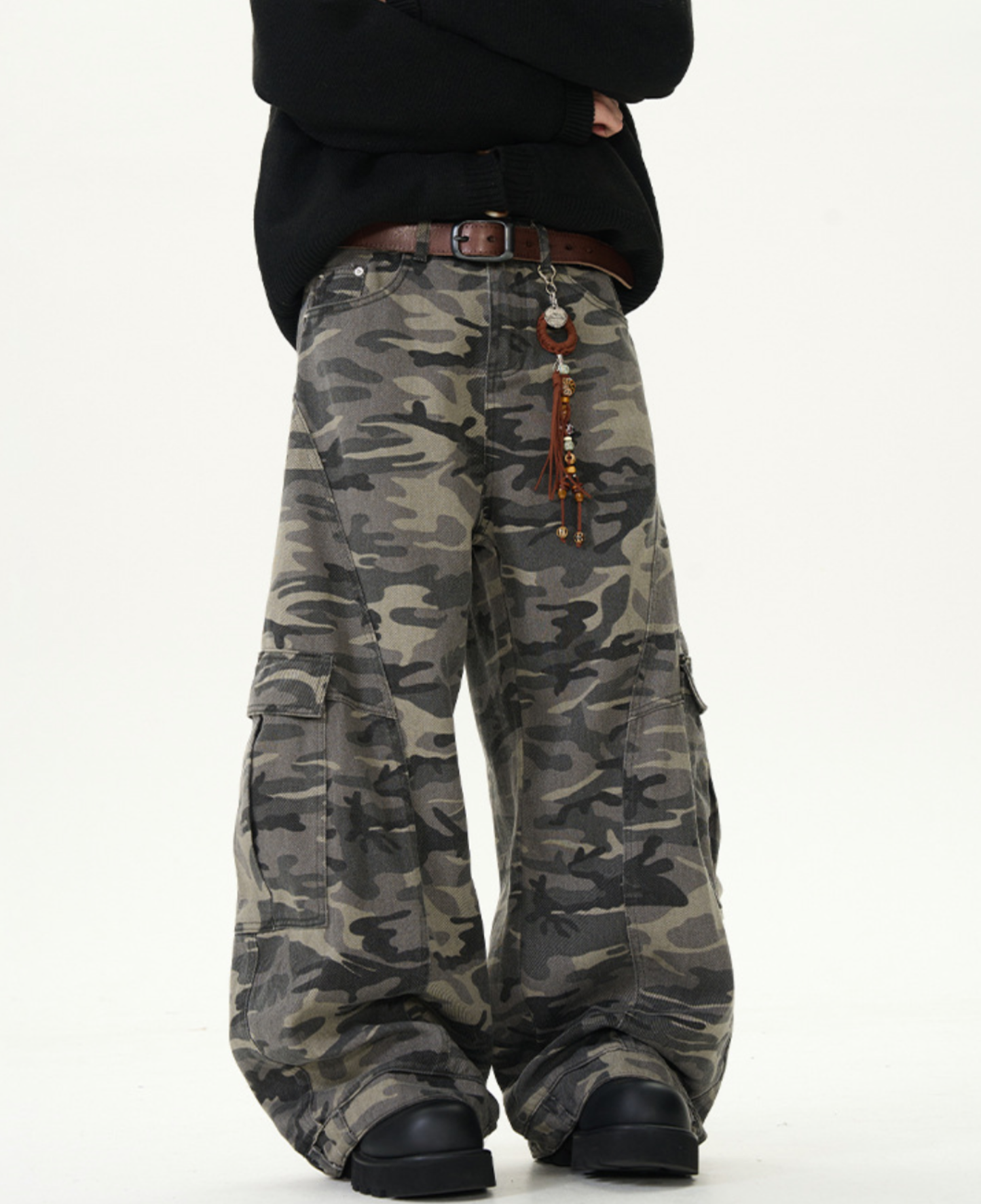 Camo Curved Wide Cargo Pants